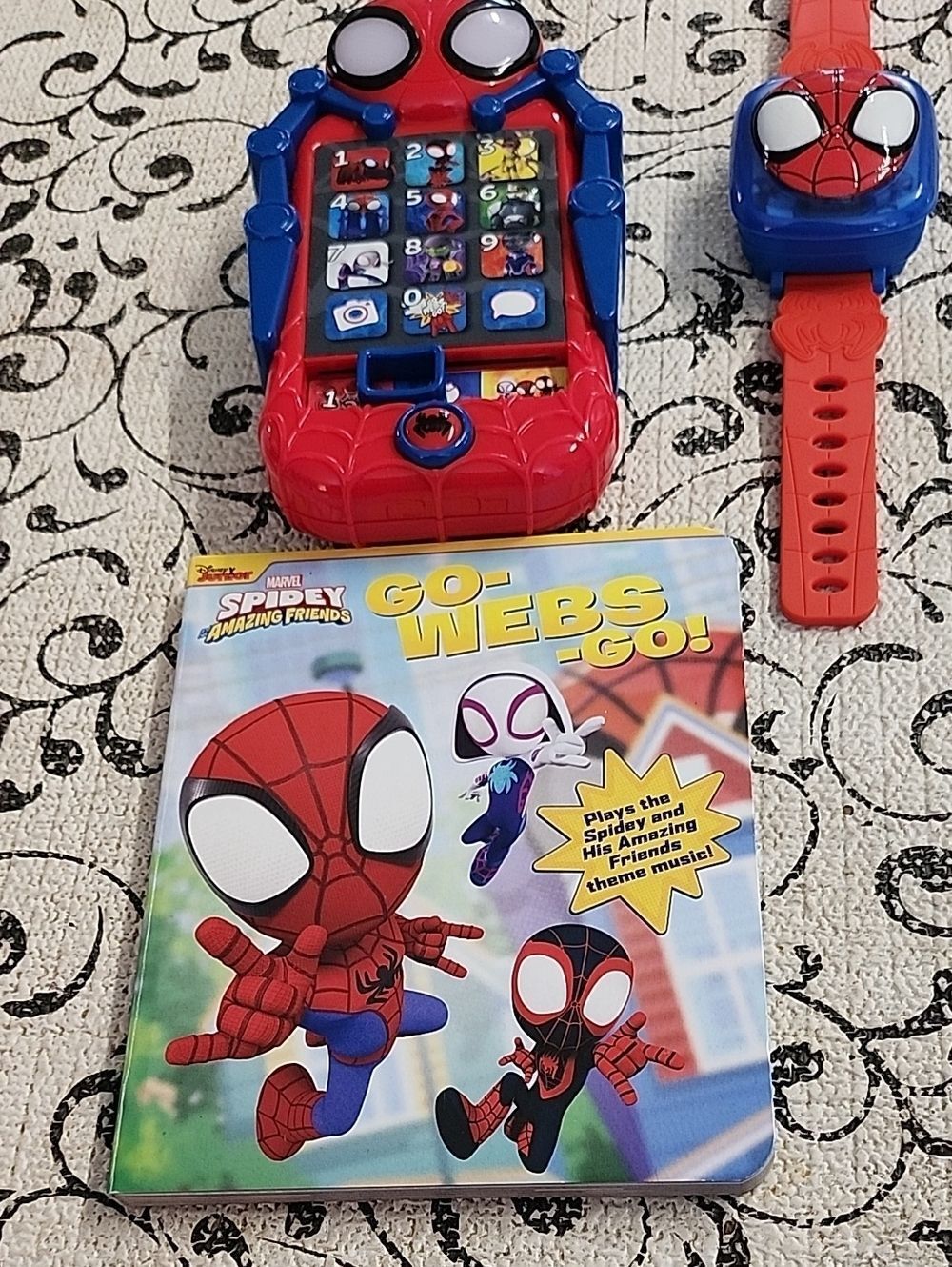 Spidey and Friends Kids Silicone Watch Toy Cellphone, and Book Bundle.